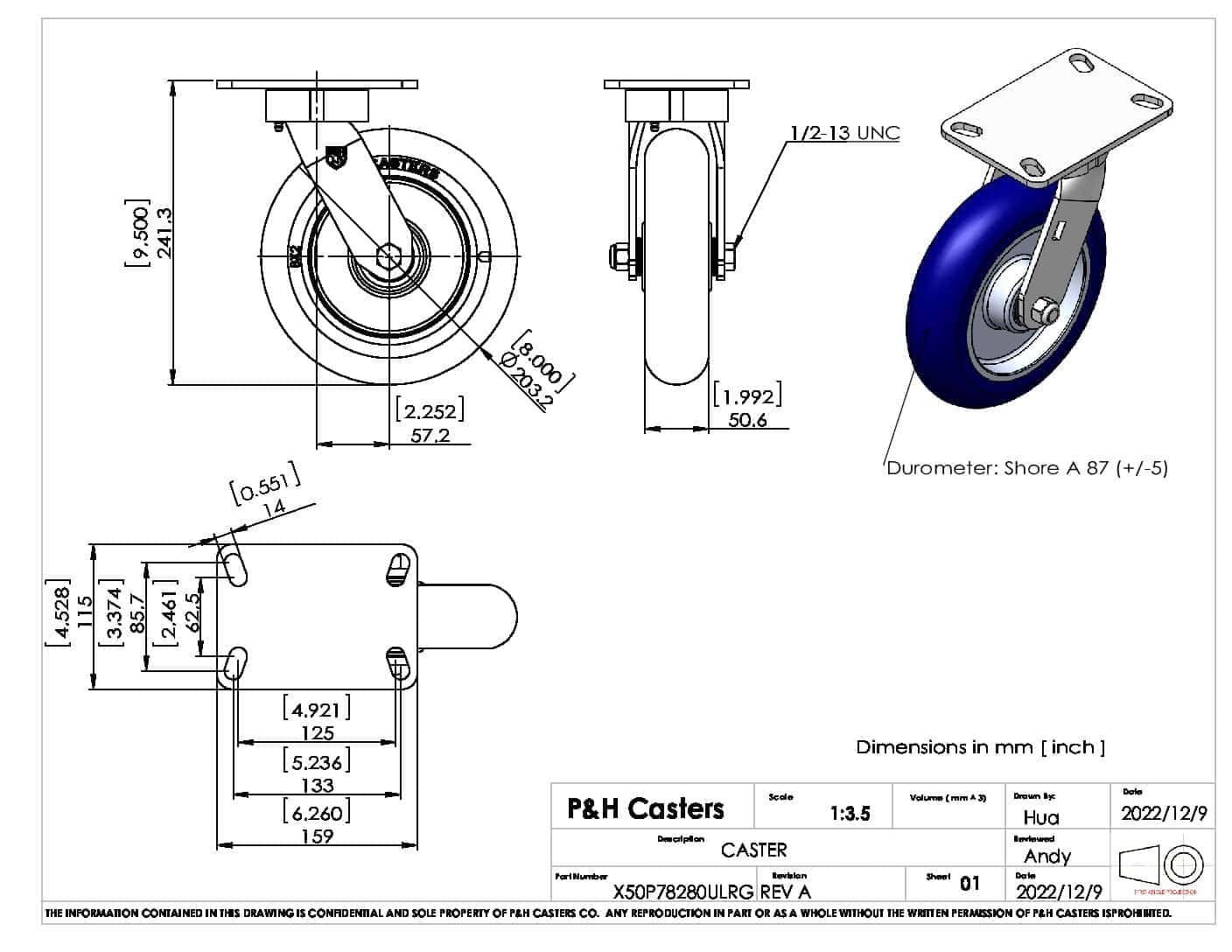 Industrial caster wheel with durable construction for heavy loads.