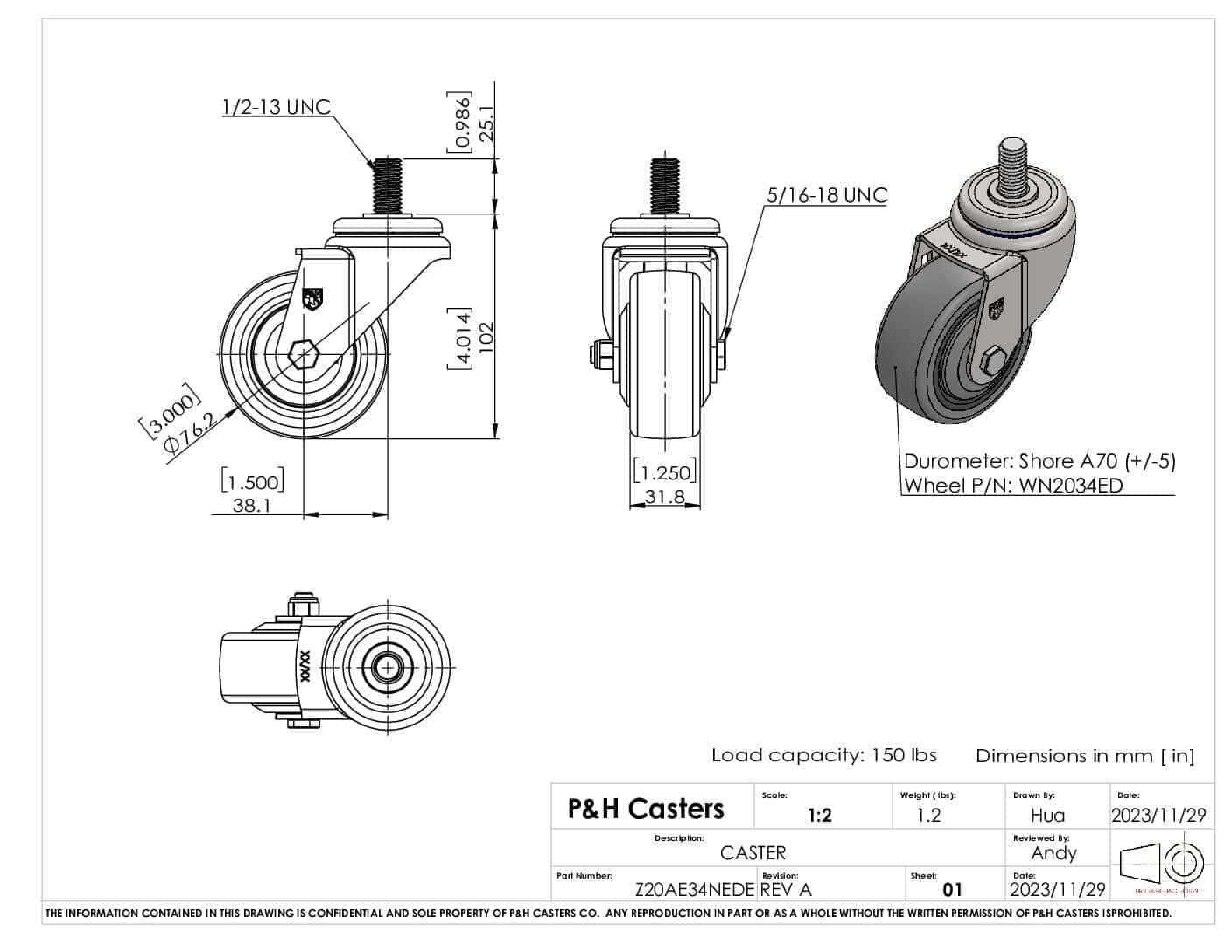 High-quality caster wheel for industrial use.