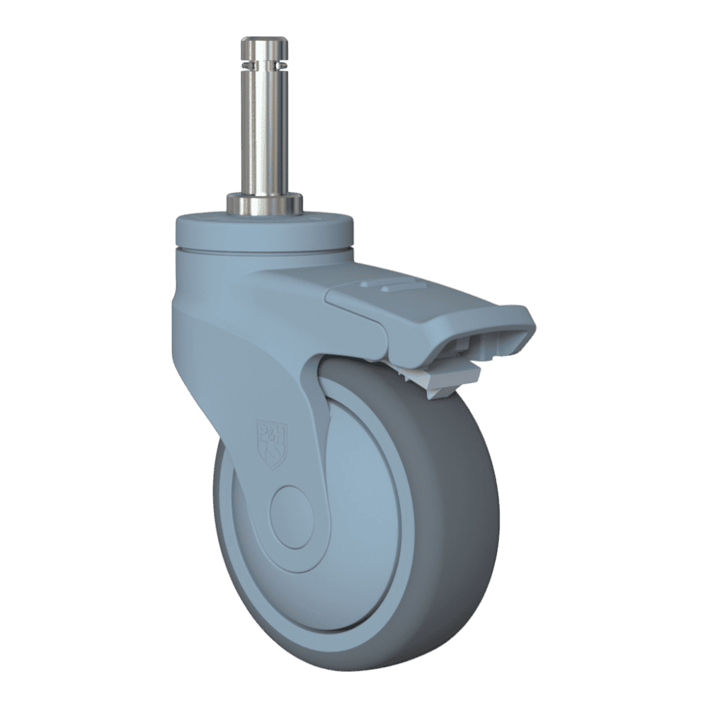 Wheel caster for industrial equipment and furniture.