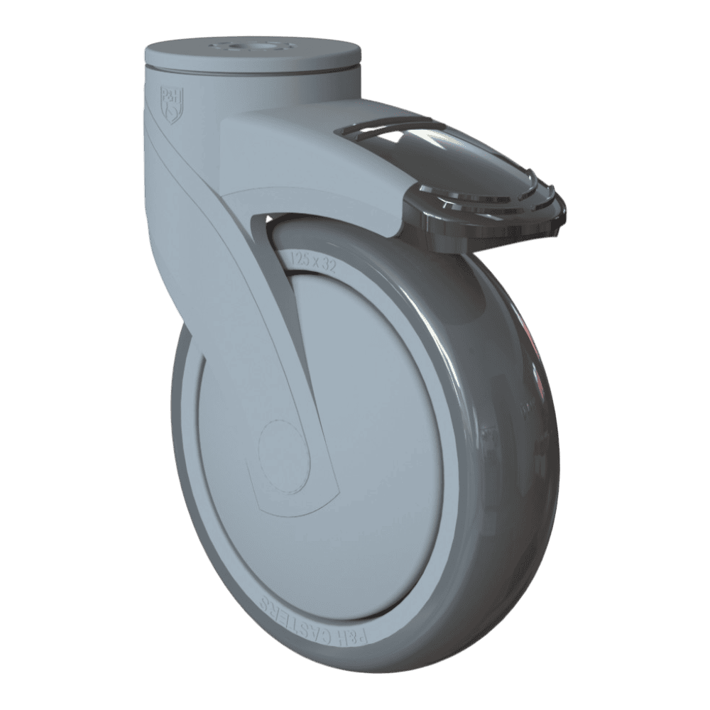 Heavy-duty caster wheel for industrial equipment and furniture.