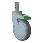 Heavy-duty industrial caster wheel with locking mechanism for equipment mobility.