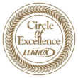 Gold circular emblem with the text "Circle of Excellence Lennox" surrounded by a laurel wreath design.