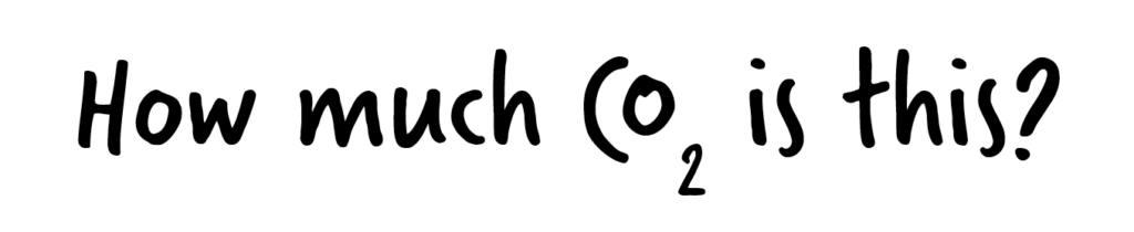 Text on a white background asks, "About us: How much CO2 is this?.