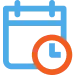 Icon of a blue calendar with an orange clock overlay, symbolizing 24/7 emergency service availability.