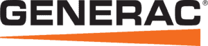 Generac logo with bold black text and an orange triangular shape pointing to the right underneath the word.