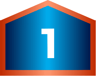 A white number one centered on a blue pentagon with a red-orange border, symbolizing top-tier financing solutions.