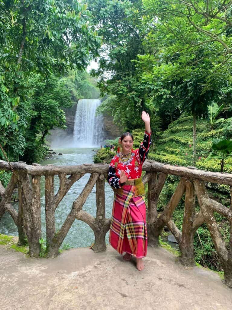 Wearing T'nalak cloth of T'boli at Seven falls