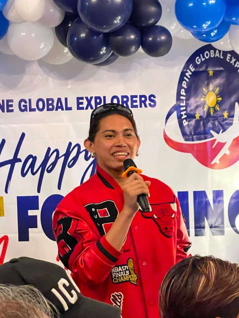 Justin Jaja Carangan giving her thank you speech