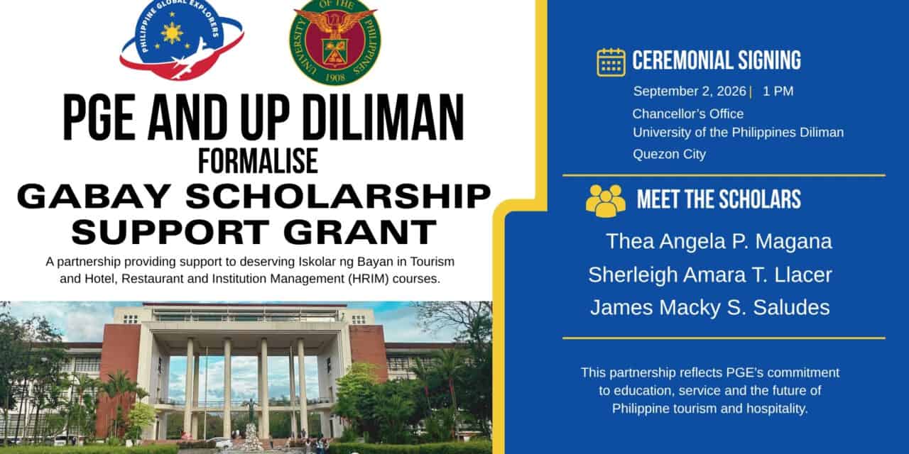 PGE and University of the Philippines Diliman Formalise Gabay Scholarship Grant for Tourism and Hospitality Students