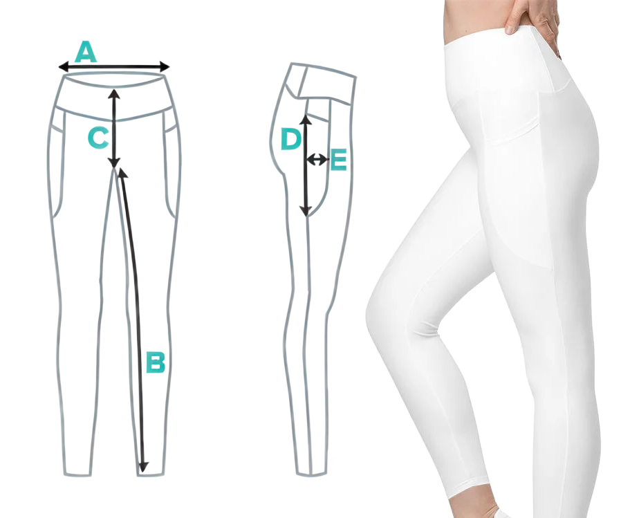 Sizing chart diagram for pocketed leggings