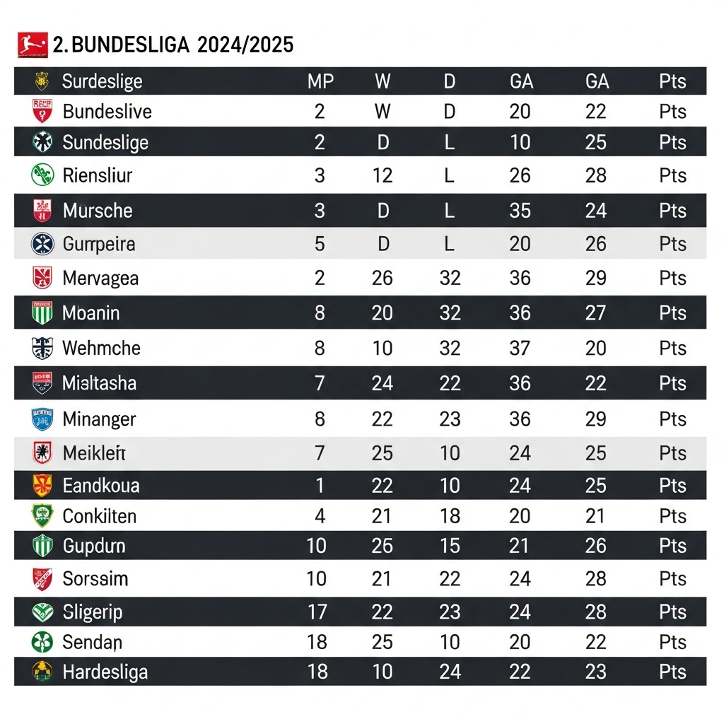 Tabela i szczegółowe 2. Bundesliga rankingi: sezon 2024/2025