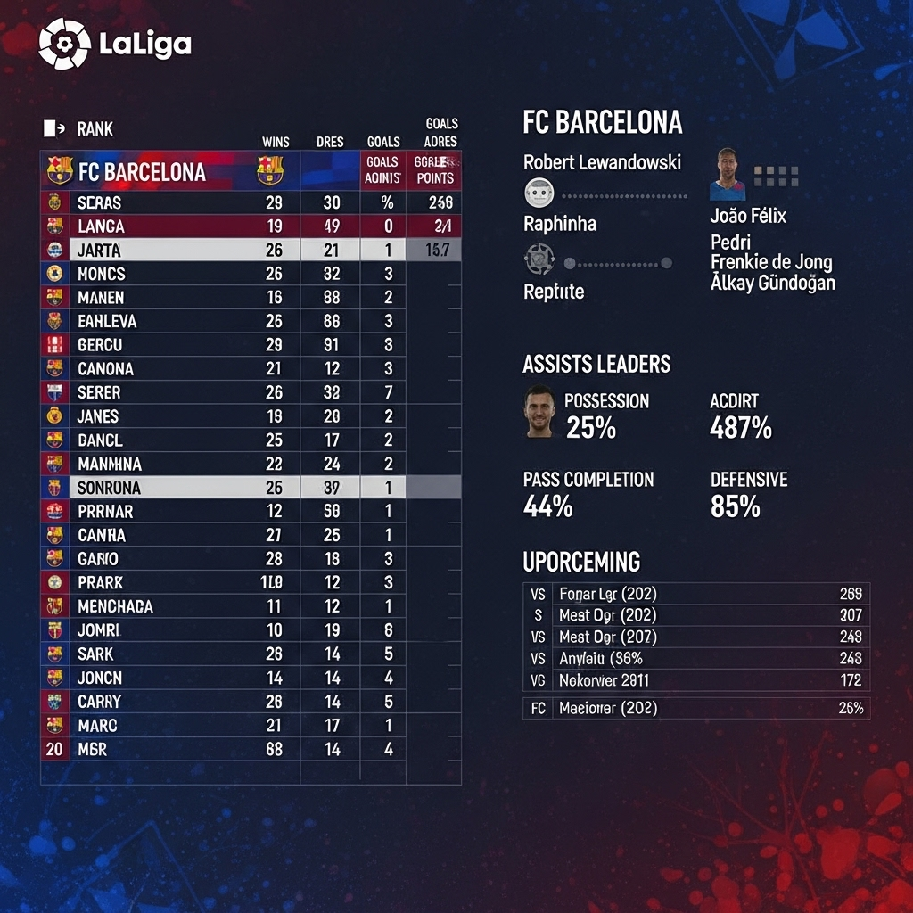 Tabela La Liga, statystyki i mecze – kompletne FC Barcelona rankingi