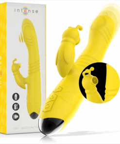 INTENSE – TOKY VIBRADOR MULTIFUNCIÓN RECARGABLE UP & DOWN CON ESTIMULADOR DE CLITORIS AMARILLO - intimamenities.com