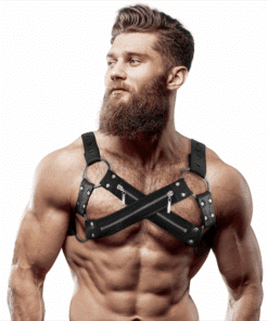 FETISH SUBMISSIVE ATTITUDE - ARNÉS BULLDOG AJUSTABLE NEOPRENO PECHO CRUZADO CON CREMALLERAS HOMBRE