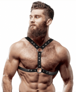 FETISH SUBMISSIVE ATTITUDE - ARNÉS ECOPIEL PECHO CON DOBLE SUJECIÓN Y TACHUELAS HOMBRE