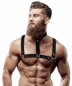 FETISH SUBMISSIVE ATTITUDE - ARNÉS AJUSTABLE ECOPIEL PECHO CON COLLAR HOMBRE