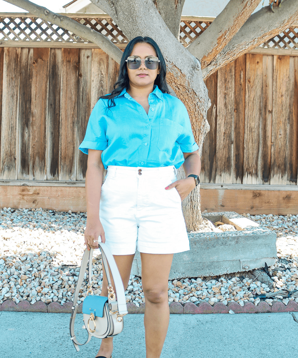 short-sleeve-shirt-with-white-shorts-outfit