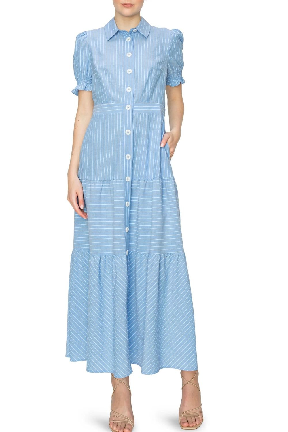 Melloday Striped Shirt Dress