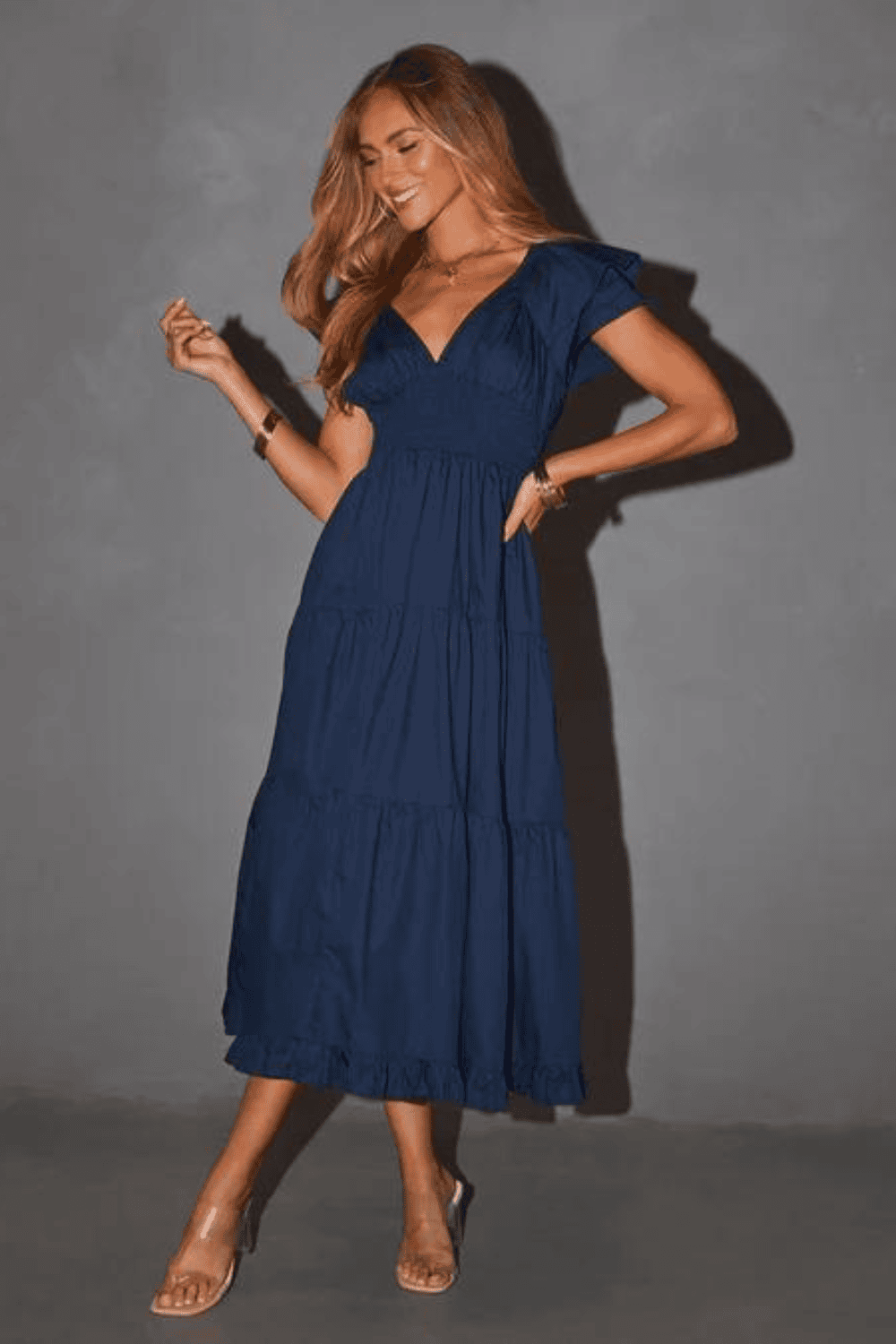 Nyah V-Neck Tiered Maxi Dress