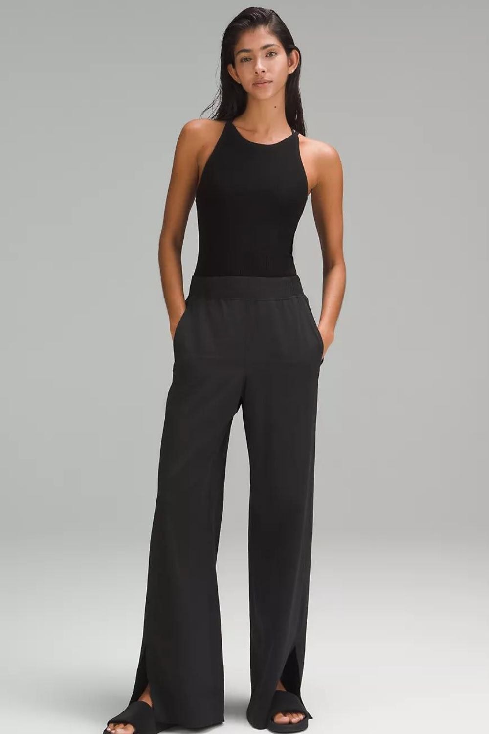 best-wrinkle-free-travel-pants-Lululemon-Stretch-Woven-High-Rise-Wide-Leg-Pant