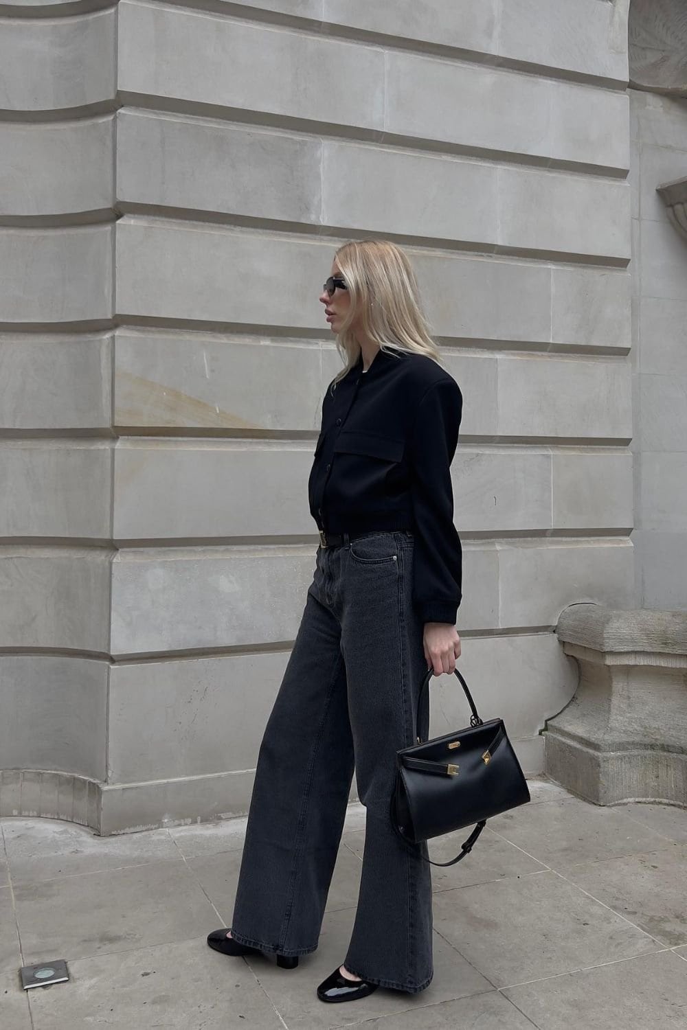 Bomber Jacket Outfit Ideas With Structured Wide Leg Denim