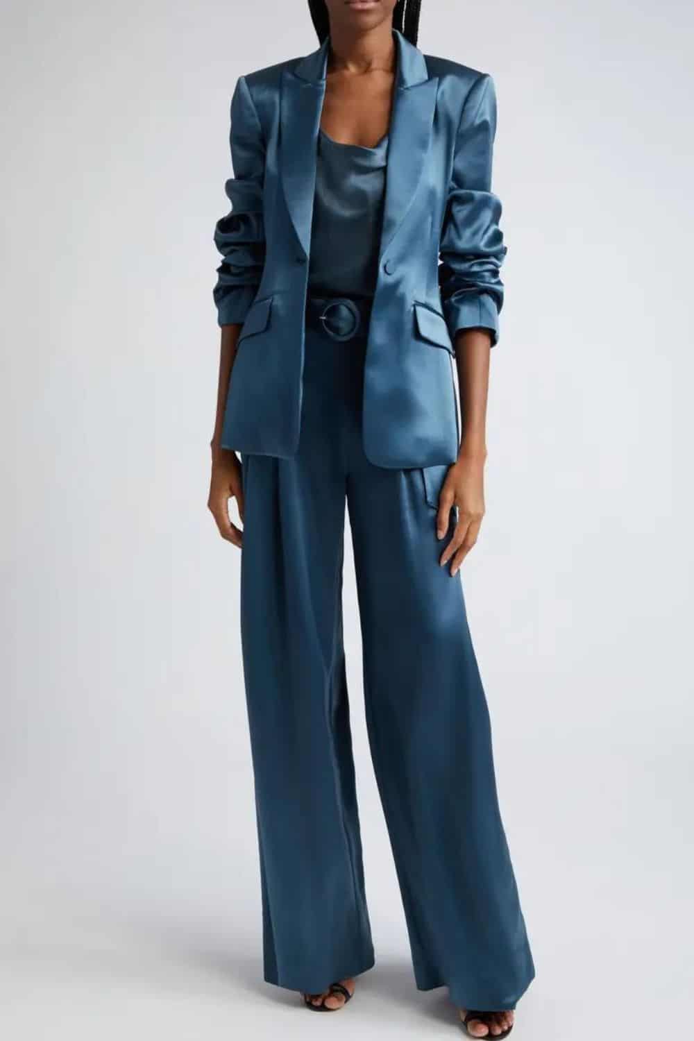 What to wear to opera with Satin Wide Leg Pants + Satin Top + Satin Jacket