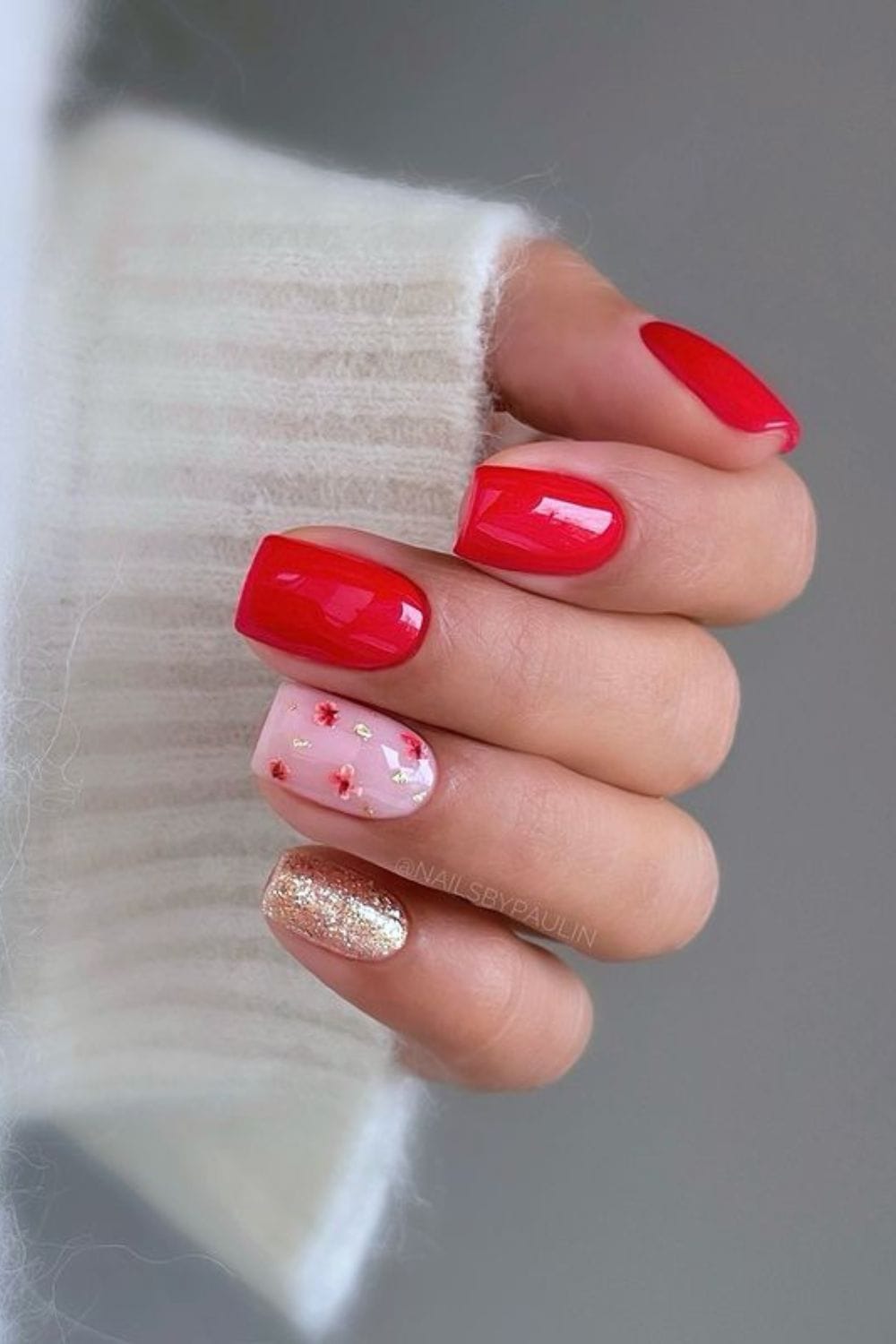 Red with Pink Cover Base and Glitter Gold