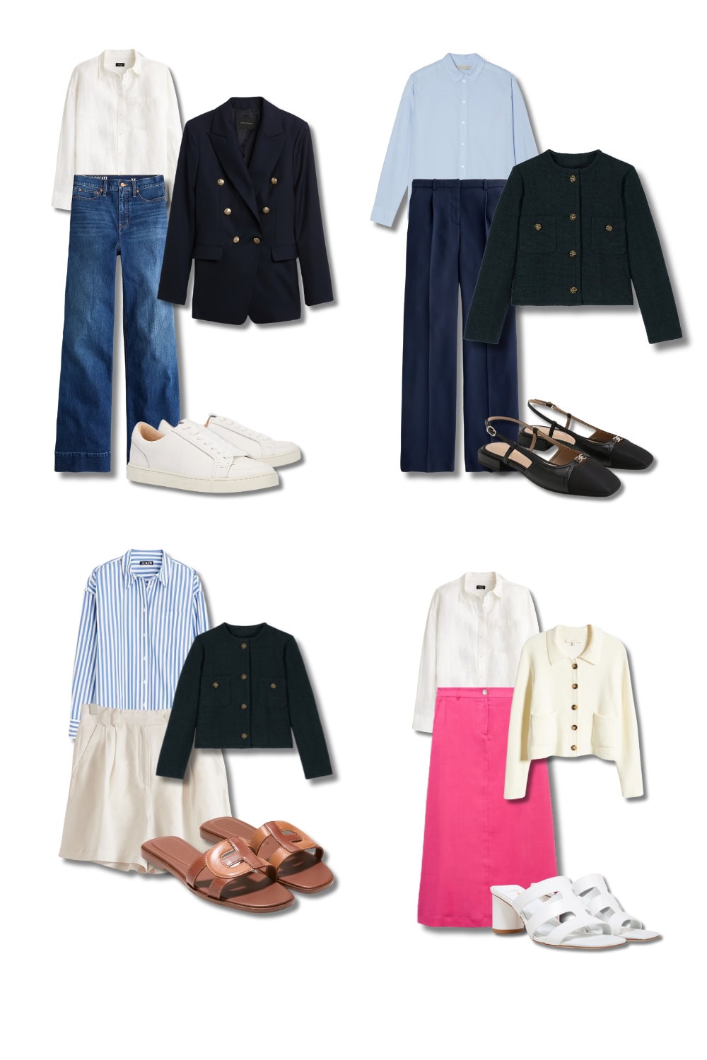 Summer Capsule Wardrobe outfits with button Down shirts