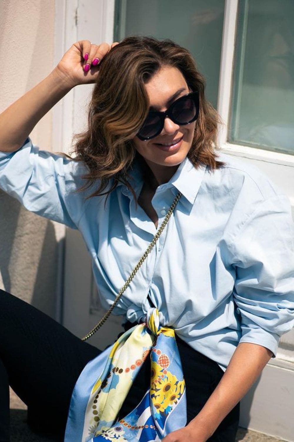 how-to-style-a-silk-scarf-A-Flare-To-Your-Button-Down