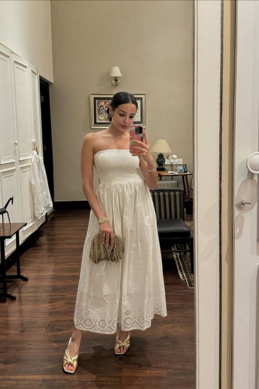 what-to-wear-with-white-dress-Metallic Wedges