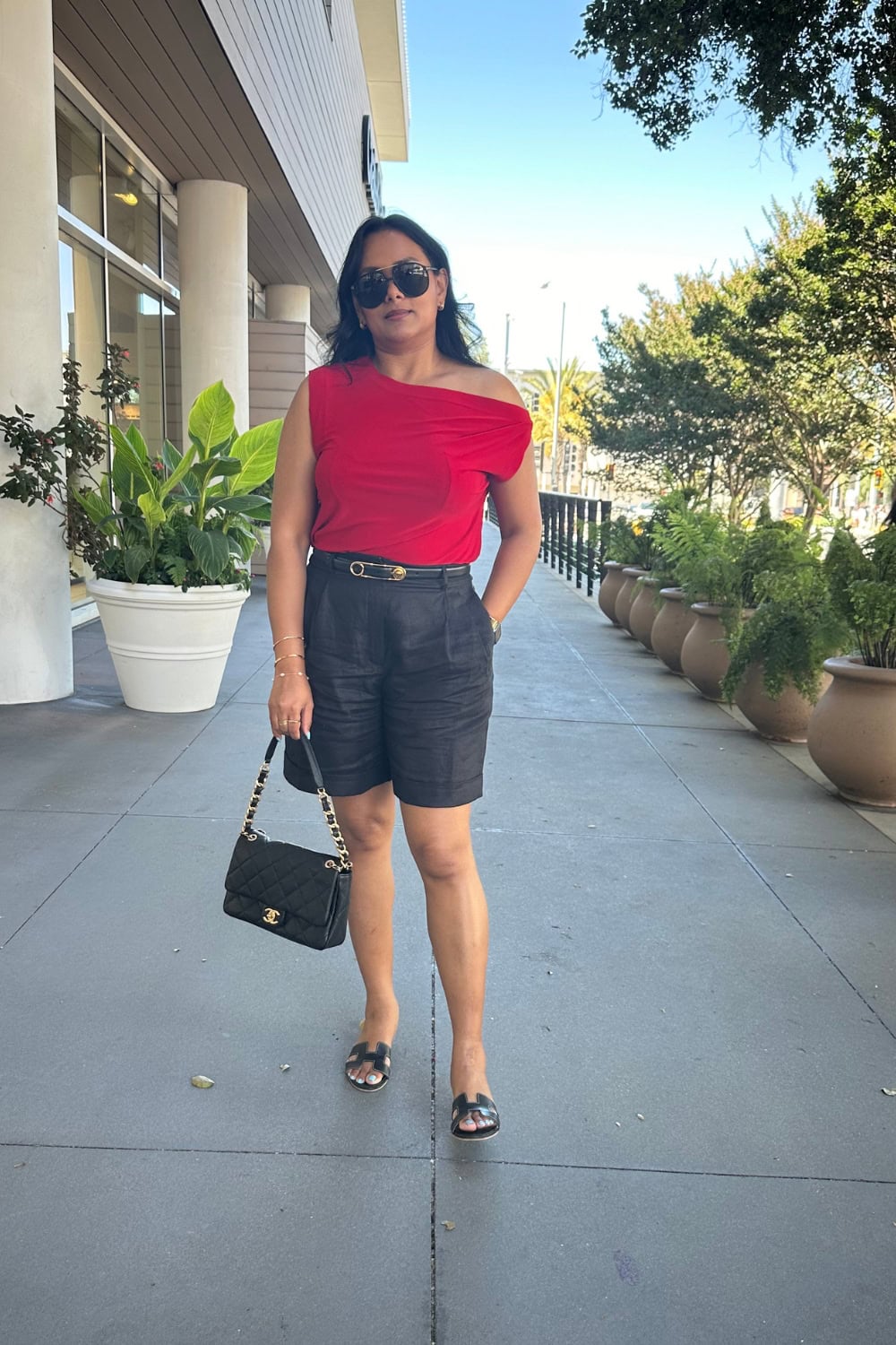 Classy Shorts outfit with off shoulder top