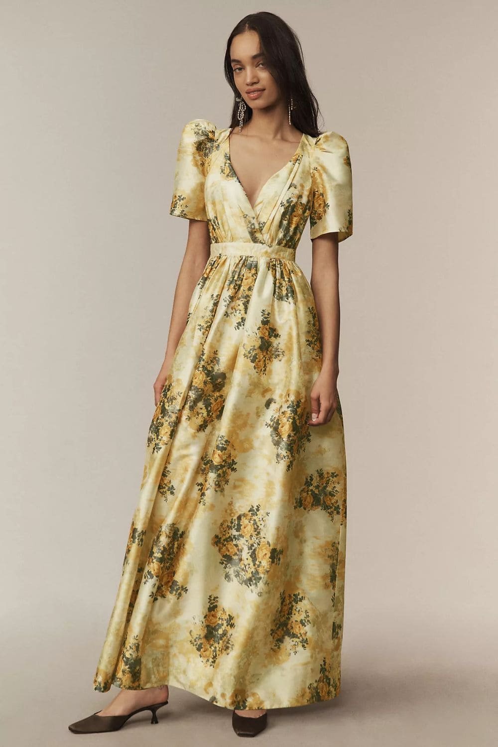 BHLDN Aurora Puff-Sleeve Taffeta Maxi Dress