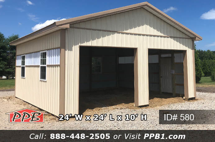 580 – Beige Two-Car Garage With Sidelights 24x24x10 2 580 1
