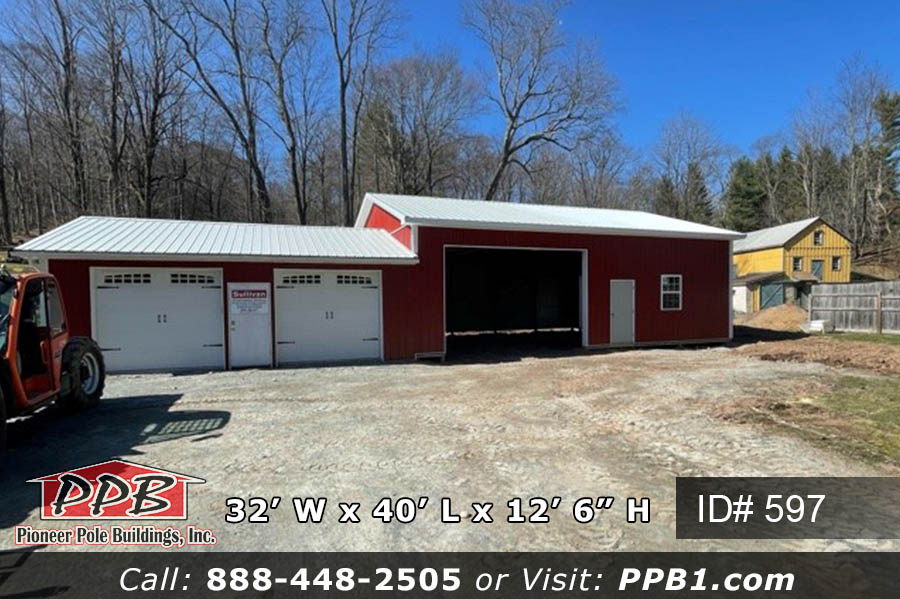 32’ W x 40’ L x 12’ 6” H (ID# 597) Red Garage Addition