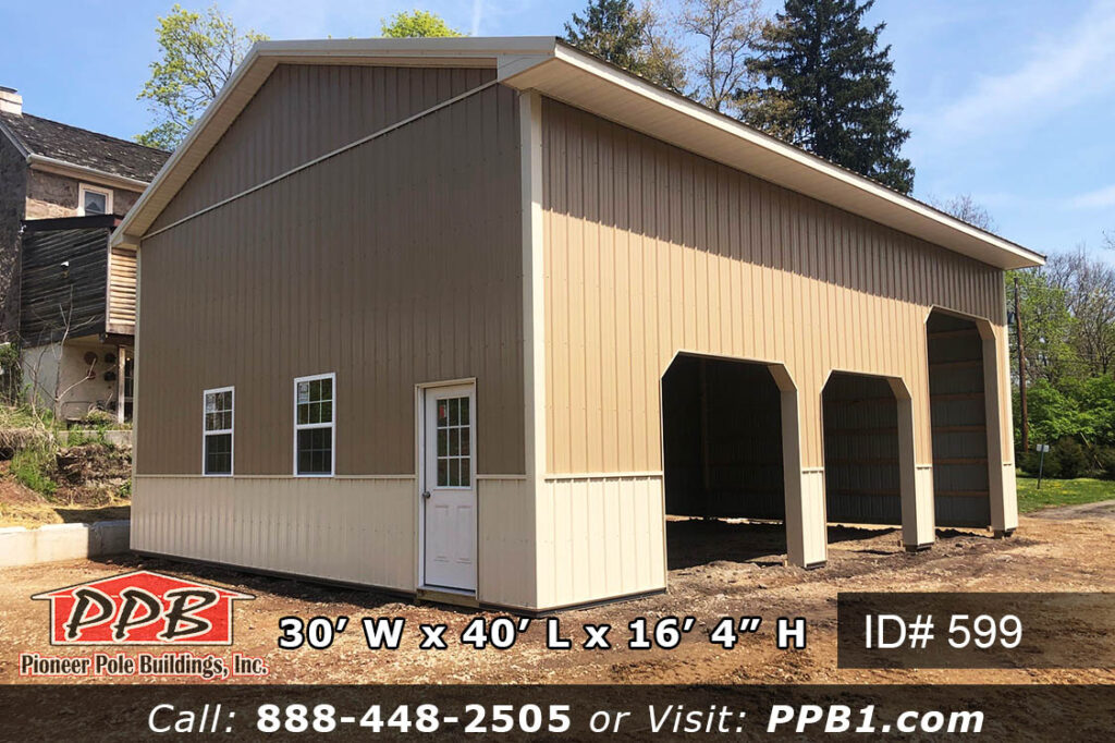 30’ W x 40’ L x 16’ 4” H (ID# 599) Two-Tone & Three-Car Garage with Cupola