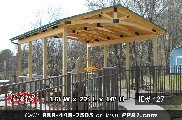 427 16x22x10 custom pavilion with truss in backyard setting