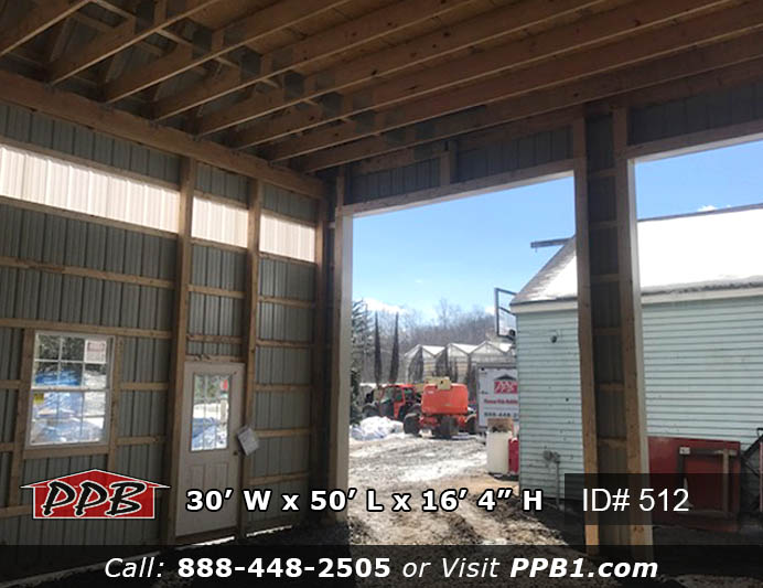 Gambrel Barn Dimensions: 30’ W x 50’ L x 16’ 4” H (ID# 512) 30’ Gambrel Trusses, 2’ on Center Colors: Siding Color: Light Stone Roofing Color: Ivy (Green) Trim Color: Light Stone & Ivy (Green) Openings: (1) 10’ x 14’ Garage Door (2) 12’ x 14’ Garage Doors (1) 9-Lite Entry Door (Insulated) (3) 3’ x 4’ Single Hung Insulated Windows with Screens & Grids (1) 6’ x 6’ Single Slider Door with 3’ x 3’ Window