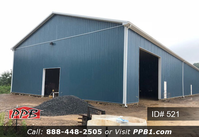 Pole Building Dimensions: 60’ W x 200’ L x 20’ 6” H (ID# 521) Big Blue Machine Shop 60’ Standard Trusses, 4’ on Center 4/12 Pitch Colors: Siding Color: Ocean Blue Roofing Color: Brite White Trim Color: Brite White Openings: (1) 20’ x 16’ Hi-Lift Commercial Garage Door (2) 10’ x 10’ Hi-Lift Commercial Garage Doors (6) 3068 6-Panel Insulated Entry Doors (1) 3068 9-Lite Insulated Entry Door (7) 3’ x 4’ Single-Hung Windows with Screens, Color: White 