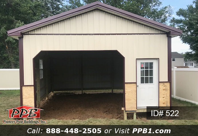 Pole Building Dimensions: 20’ W x 24’ L x 10’ 6” H (ID# 522) One-Car Garage with Windows 20’ Standard Trusses, 4’ on Center 4/12 Pitch Colors: Siding Color: Beige Roofing Color: Black Trim Color: Burgundy Openings: (1) 12’ x 8’ Carriage House Garage Door with 3-Piece Arched Stockton Windows with Dutch Corners (1) 3068 9-Lite Insulated Entry Door (2) 3’ x 4’ Single-Hung Windows with Screens & Grids, Color: White 