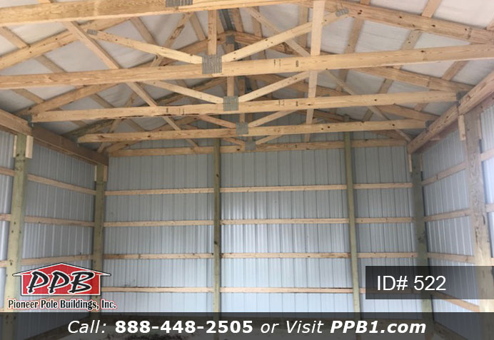 Pole Building Dimensions: 20’ W x 24’ L x 10’ 6” H (ID# 522) One-Car Garage with Windows 20’ Standard Trusses, 4’ on Center 4/12 Pitch Colors: Siding Color: Beige Roofing Color: Black Trim Color: Burgundy Openings: (1) 12’ x 8’ Carriage House Garage Door with 3-Piece Arched Stockton Windows with Dutch Corners (1) 3068 9-Lite Insulated Entry Door (2) 3’ x 4’ Single-Hung Windows with Screens & Grids, Color: White 