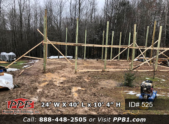Board & Batten Pole Building Dimensions: 24’ W x 40’ L x 10 ’ 4” H (ID# 525) Board & Batten Horse Home & Storage Garage 24’ Standard Trusses, 4’ on Center 4/12 Pitch Colors: Siding: Natural (Board & Batten) Roofing Color: Ash Gray Trim Color: Ash Gray & Natural (Board & Batten) Openings: (2) 10’ x 10’ Slider Doors, Non-Insulated, Color: Natural (Board & Batten), with White Frame (1) 4’ x 7’ Pine Dutch Doors, Outswing, Color: Natural (3) 4’ x 4’ Fixed Glass Windows with Grids, Color: White (2) 3’ x 4’ Single-Hung Windows with Grids & Screen, Color: White 