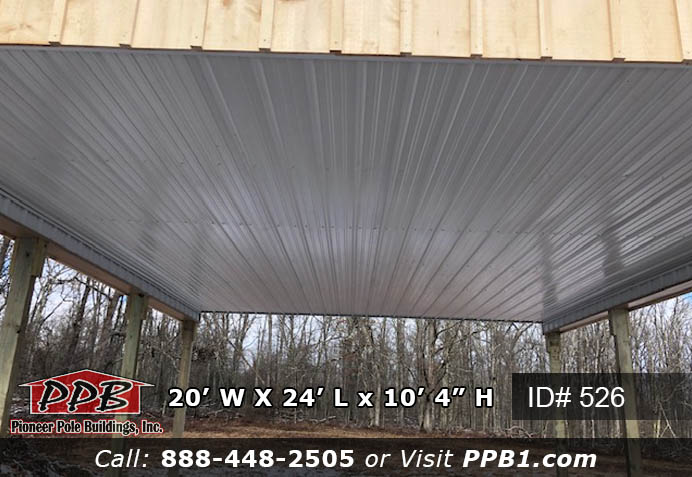 Board and Batten Pavilion Dimensions: 20’ W x 24’ L x 10’ 4” H – Pavilion (ID# 526) 20’ Standard Trusses, 4’ on Center, 4/12 Pitch Colors: Siding Color: Board&Batten Natural Roofing Color: Ivy Trim Color: Ivy