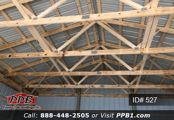 Red Pole Building Dimensions: 24’ W x 28’ L x 12’ 4” H (ID# 527) 24’ Standard Trusses, 4’ on Center 4/12 Pitch Colors: Siding Color: Red Roofing Color: Brite White Trim Color: Brite White Openings: (1) 18’ x 10’ Residential Garage Door (1) 3068 6-Panel Insulated Entry Door