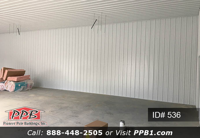 Pole Building Dimensions: 32’ W x 48’ L x 14’ 6” H (ID# 536) 32’ Standard Trusses, 4’ on Center 4/12 Pitch Colors: Siding Color: White Roofing Color: White Trim Color: White