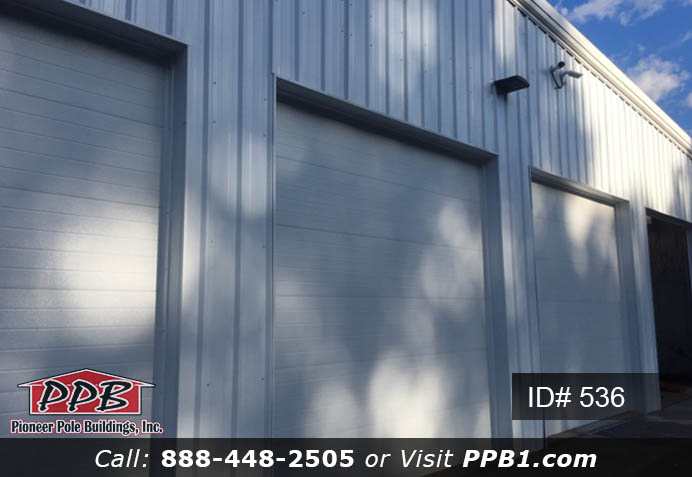 Pole Building Dimensions: 32’ W x 48’ L x 14’ 6” H (ID# 536) 32’ Standard Trusses, 4’ on Center 4/12 Pitch Colors: Siding Color: White Roofing Color: White Trim Color: White