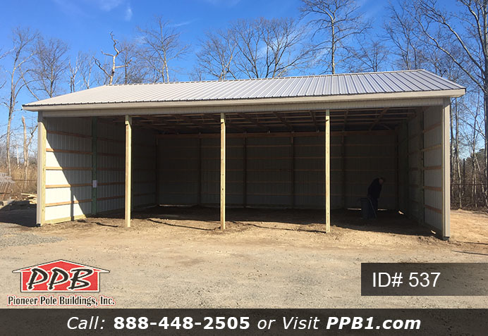 Pole Building Dimensions: 30’ W x 40’ L x 12’ 4” H (ID# 537) 30’ Standard Trusses, 4’ on Center 4/12 Pitch Colors: Siding Color: Light Stone Roofing Color: Clay Trim Color: Clay