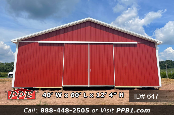Red Farm Pole Building with Sliding Doors