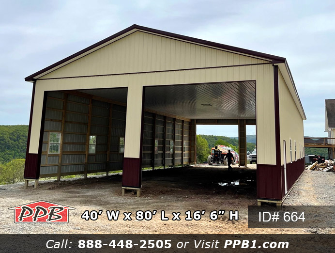 664 - Beige & Burgundy Two-Tone Pull Through Garage
