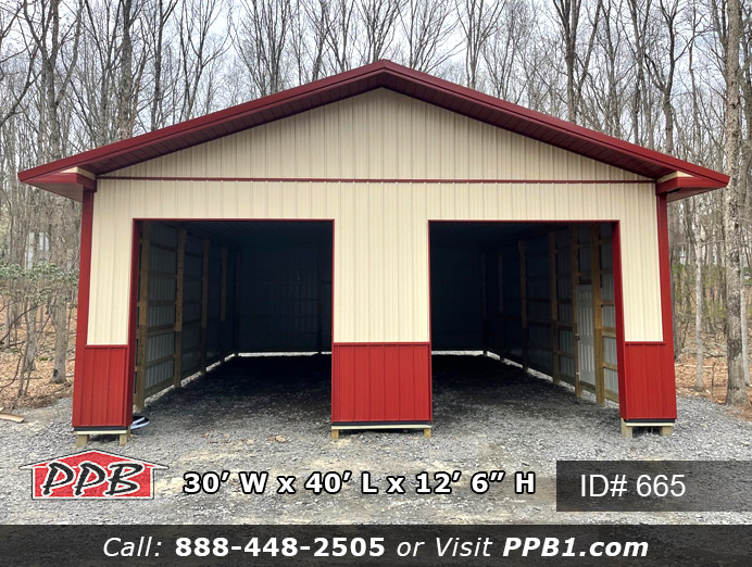 665 - Beige & Red Two Foot Overhangs Garage