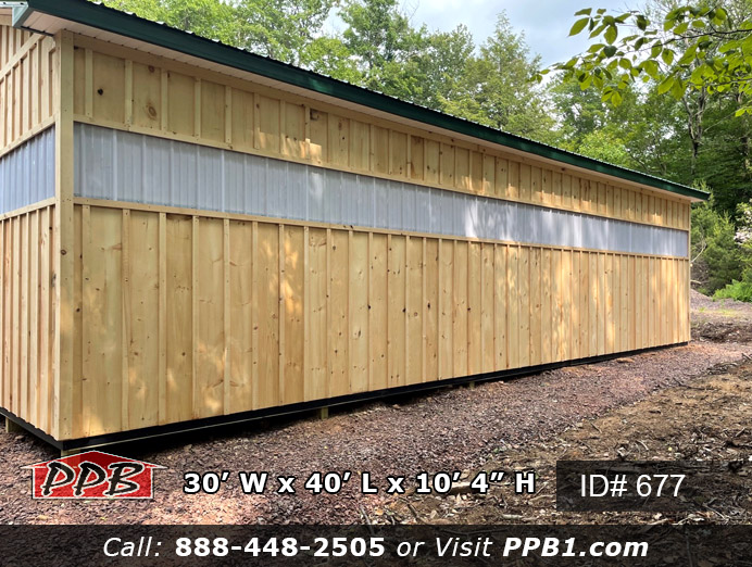 back of pole barn with board and batten siding